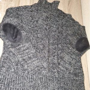 Forever 21 Mock Neck Oversized Marled Charcoal Gray Elbow Patch Grandpa Sweater